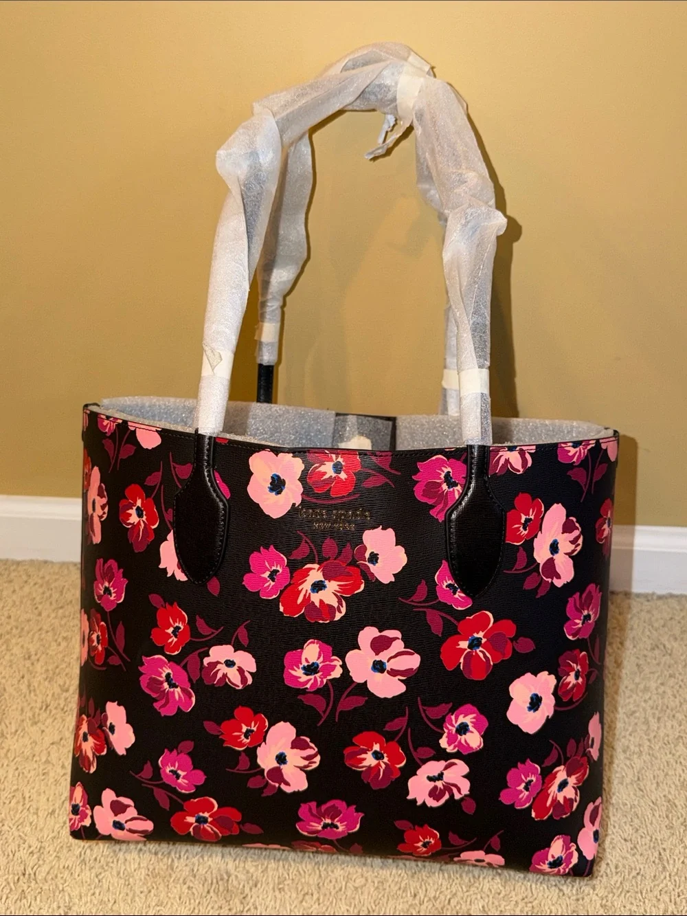 kate spade Black Floral Tote Bag - Pink & Red Flowers